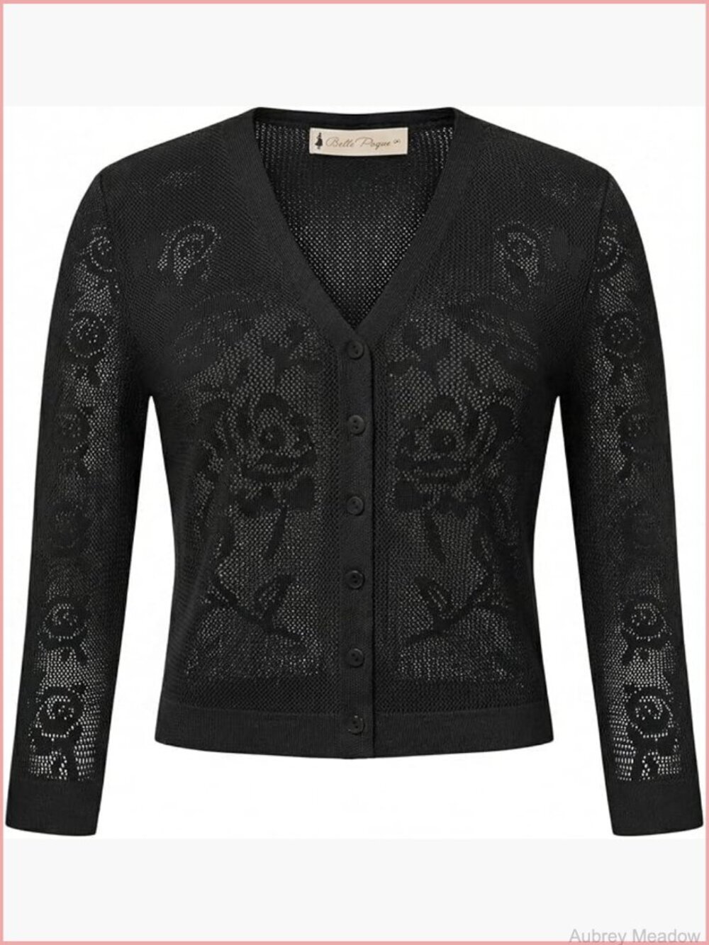 Cropped Cardigan Sweater Lightweight Crochet Bolero Shrug 3/4 Sleeve Button